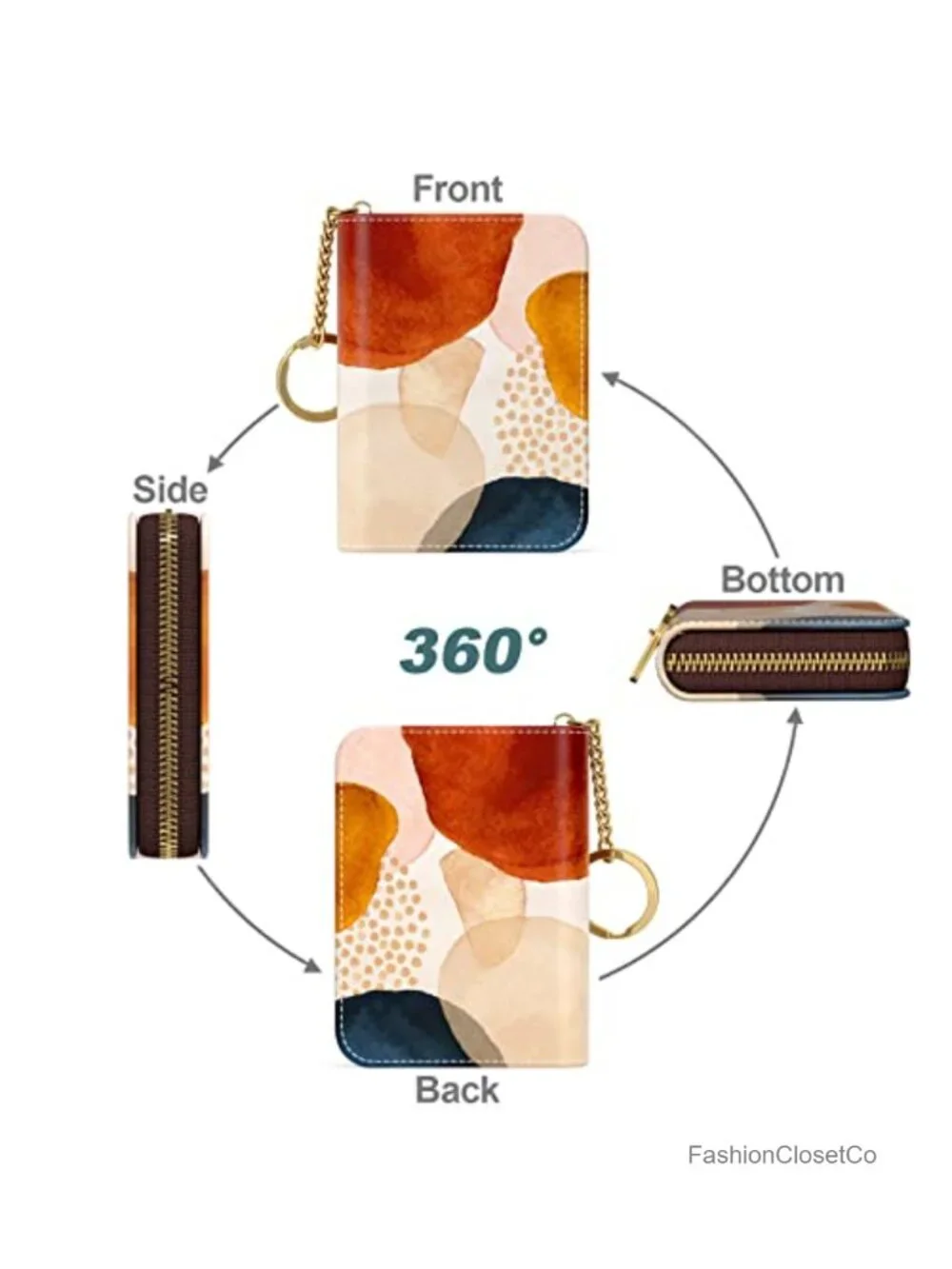 Slim RFID Leather Card Wallet with Zipper & Keychain